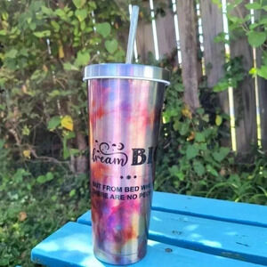 NEW galaxy purple tumbler straw cup lid metal dream big funny collector women's